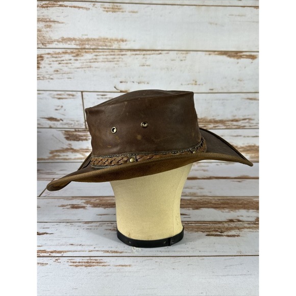 Red Rock Brown Genuine Kangaroo Leather Outback Hat size Medium Australia - Picture 5 of 8